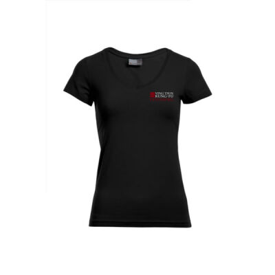 Frauen Slim Fit T-Shirt mit V Ausschnitt Miniaturansicht